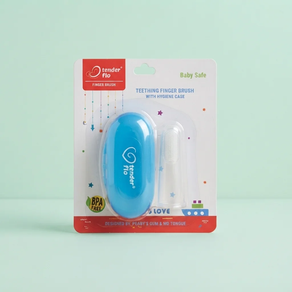 Tender Flo Teething Finger Brush with Hygiene Case - BPA-Free Baby Gum Cleaner image 1