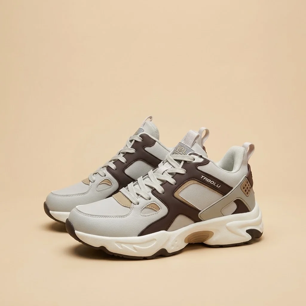 TianBaolun Men's Chunky Sneakers – Retro Dad Shoes with Thick Sole (Grey/Navy & Beige/Brown) image 1