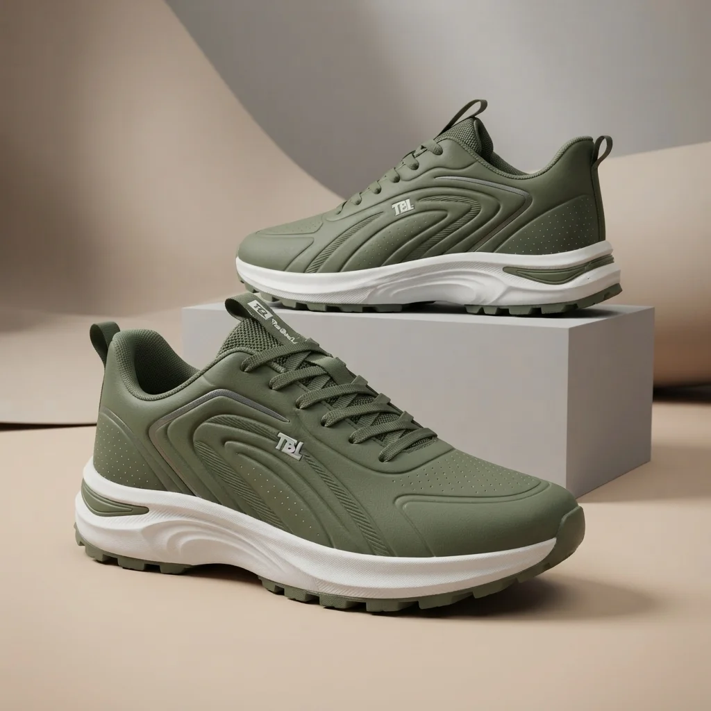 TianBaolun TBL Men's Olive Green Sneakers – Lightweight Sport Shoes with Thick White Sole image 1
