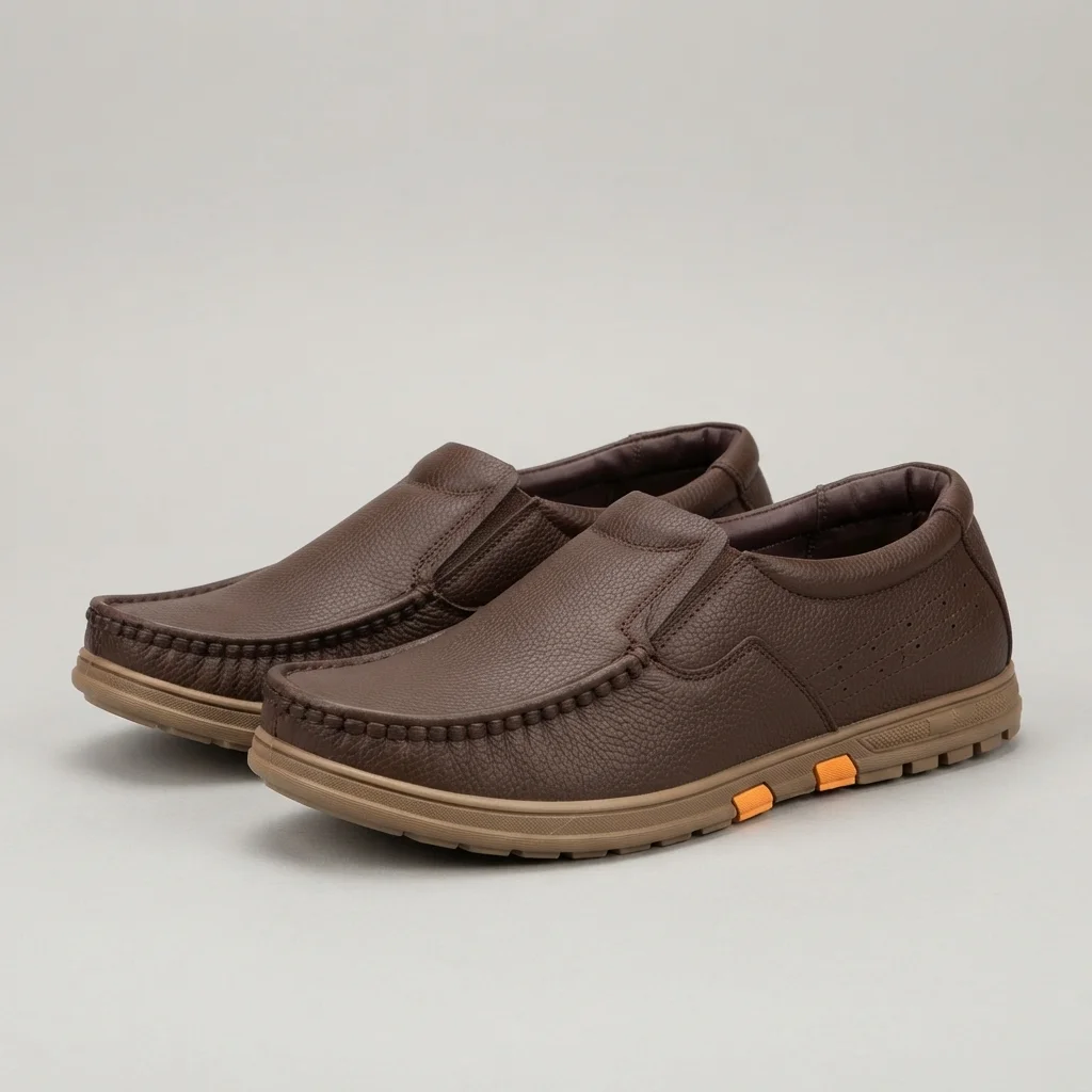 Men's Black / Brown Leather Slip-On Moccasin Casual Shoes image 2