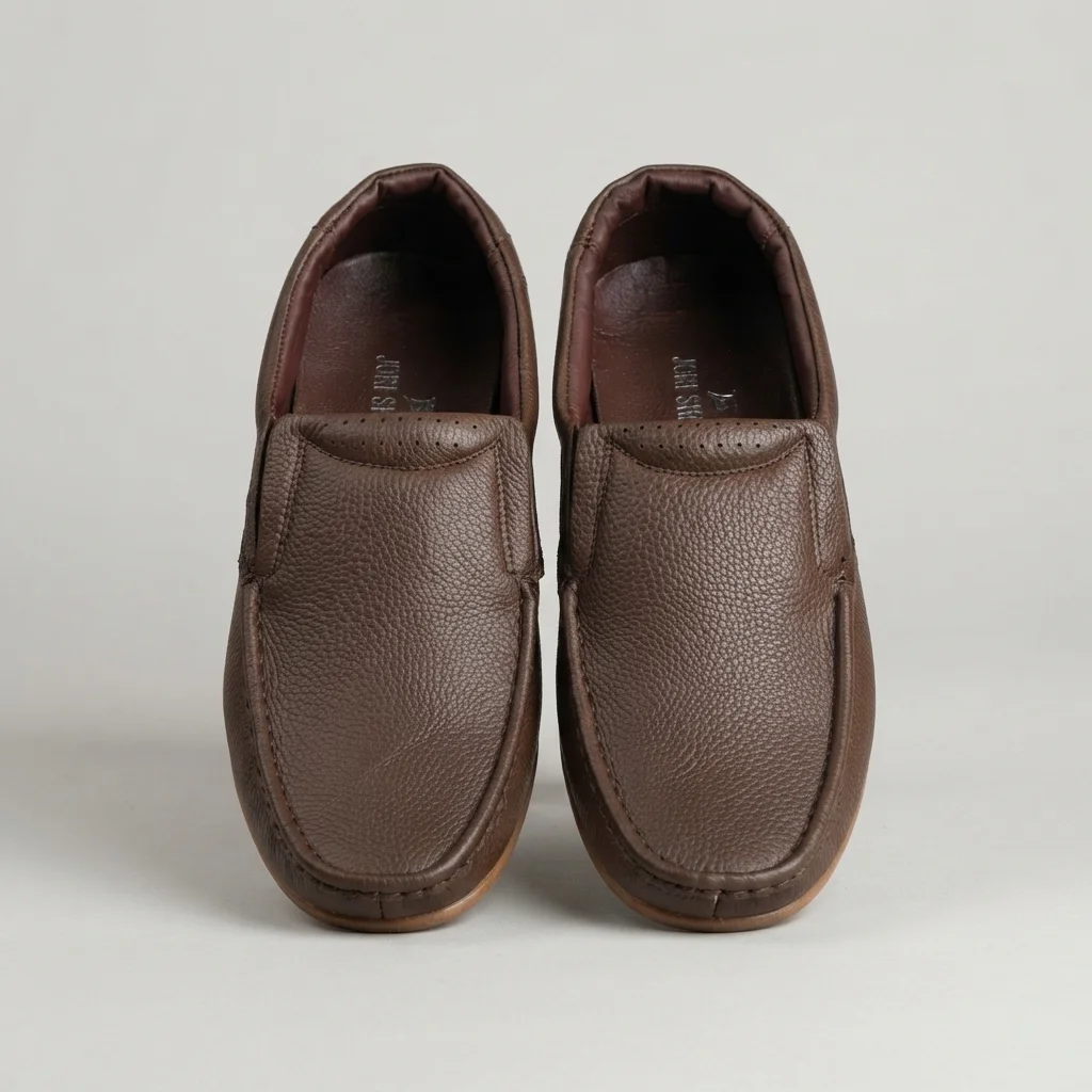 Men's Black / Brown Leather Slip-On Moccasin Casual Shoes image 3