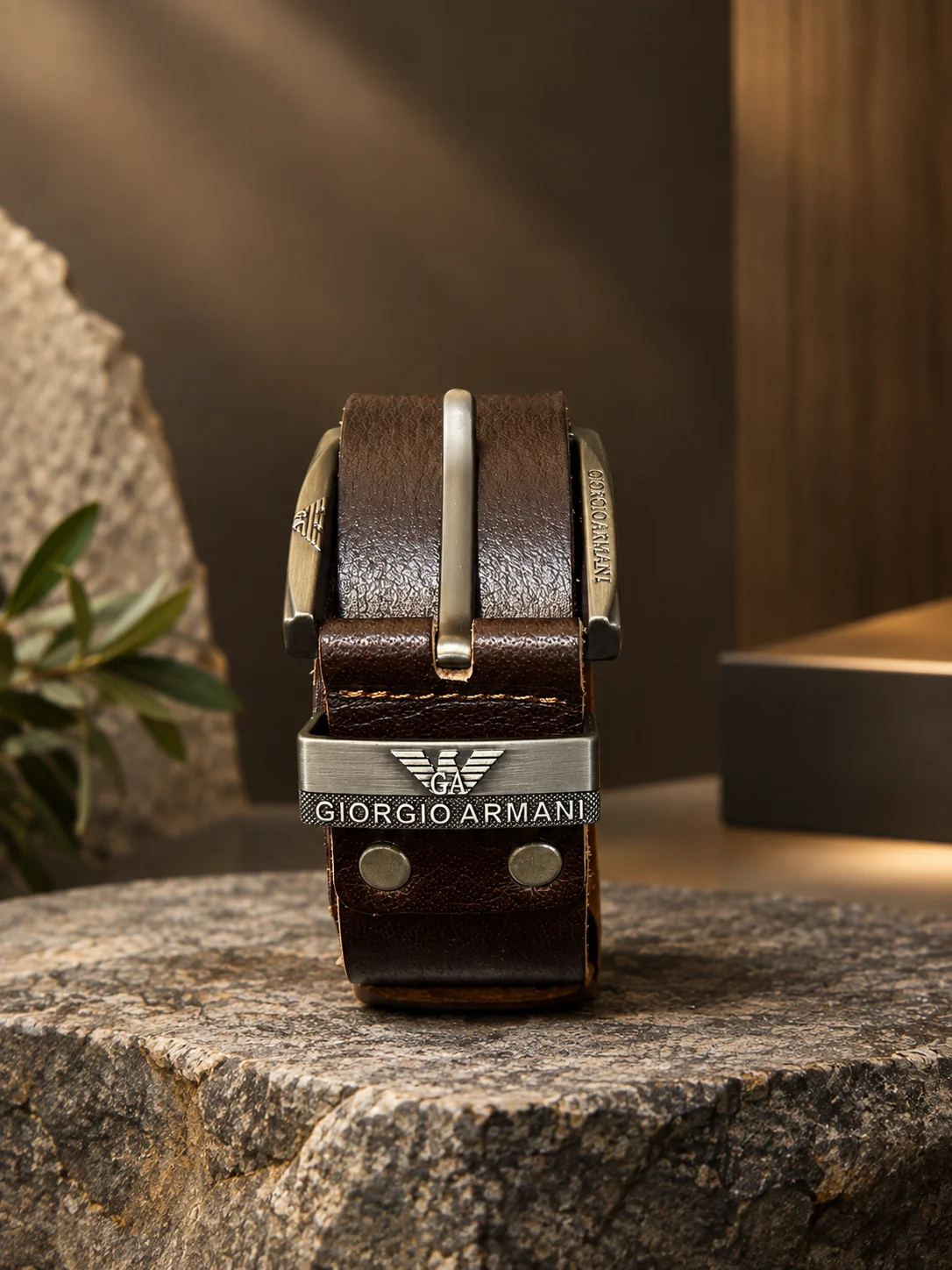 Men's Dark Brown Leather Belt, Wide Casual Jeans Belt