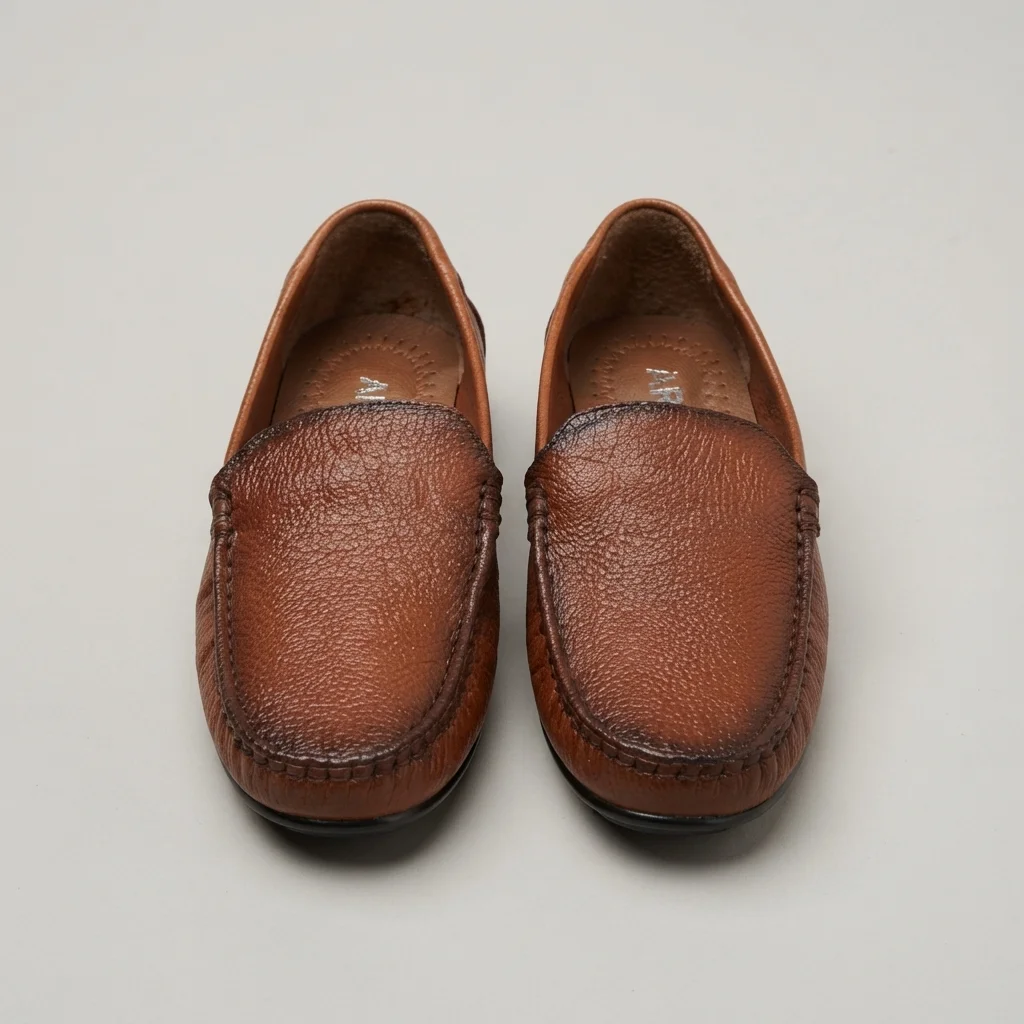 Men's Leather Driving Loafers, Tan / Gunmetal Slip-On Shoes image 2