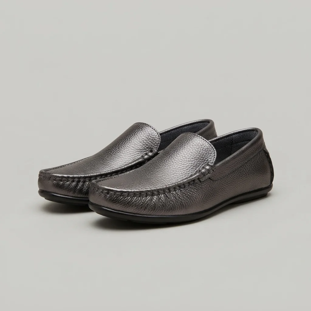 Men's Leather Driving Loafers, Tan / Gunmetal Slip-On Shoes image 3