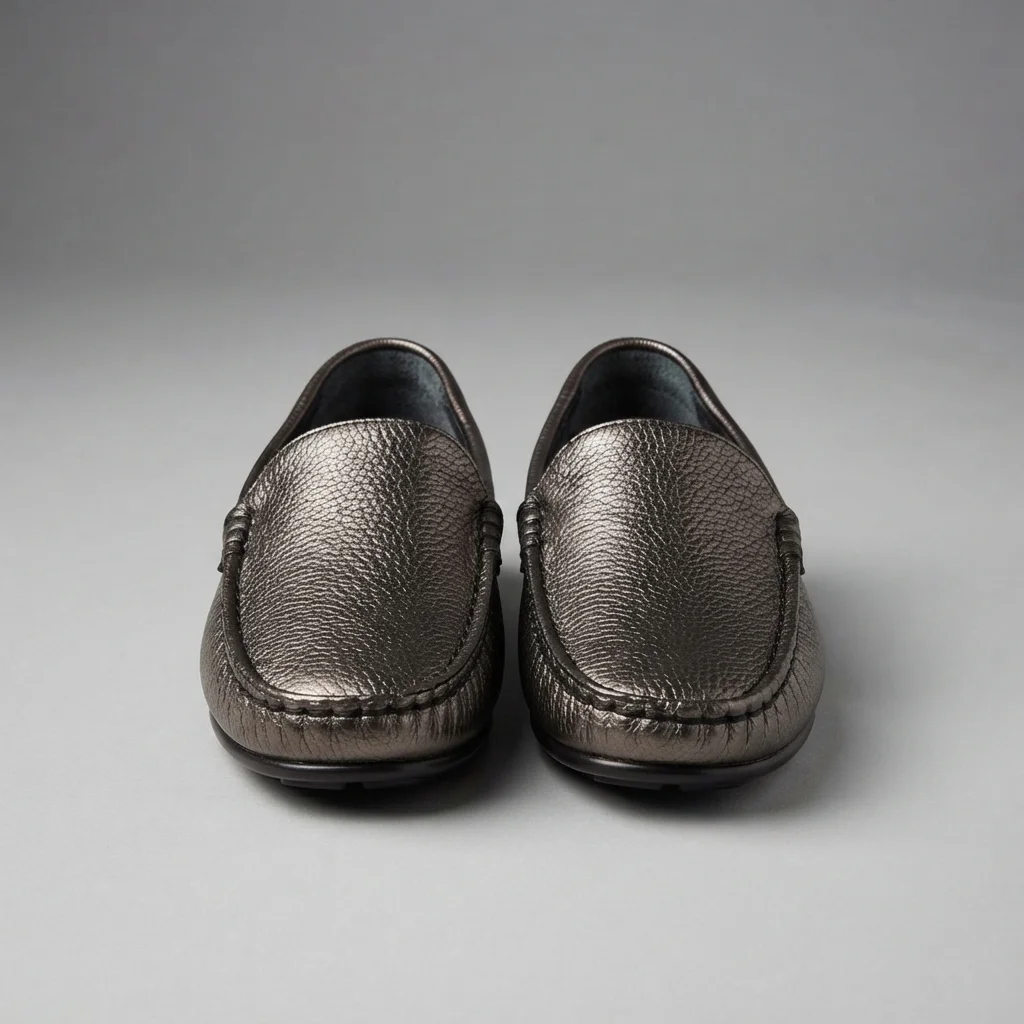 Men's Leather Driving Loafers, Tan / Gunmetal Slip-On Shoes image 4