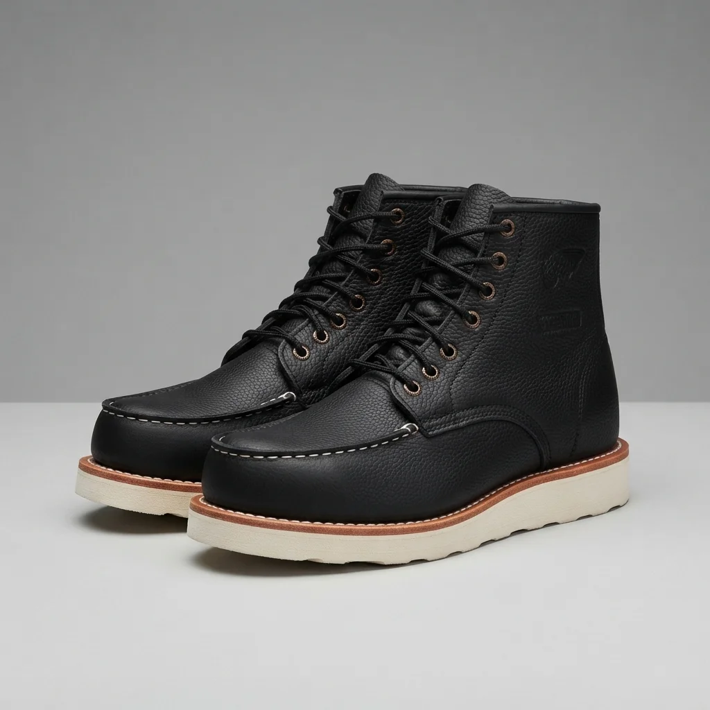 Men's Black/Brown Leather Moc Toe Work Boots, 6-Inch Lace-Up Ankle Boot image 1