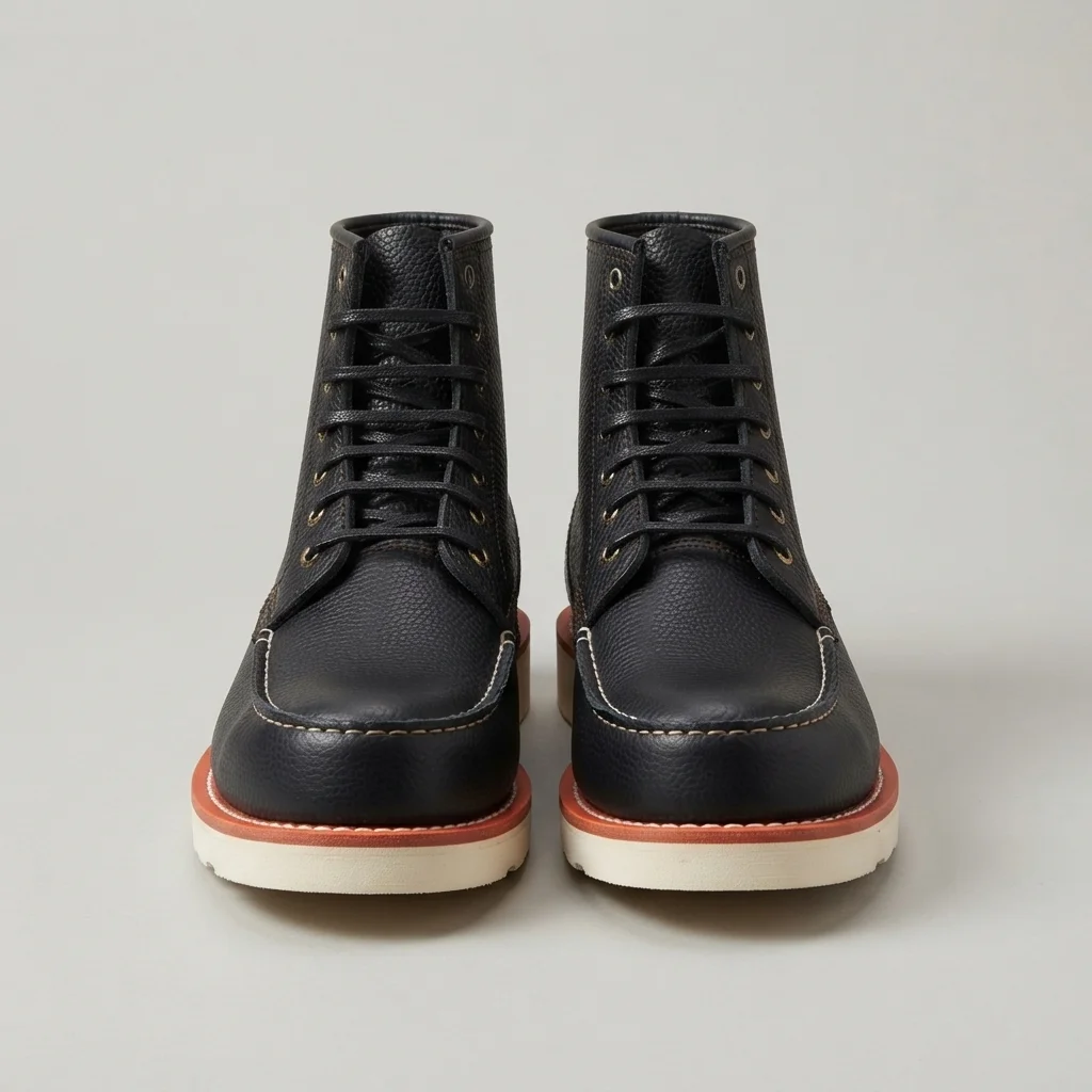 Men's Black/Brown Leather Moc Toe Work Boots, 6-Inch Lace-Up Ankle Boot image 2