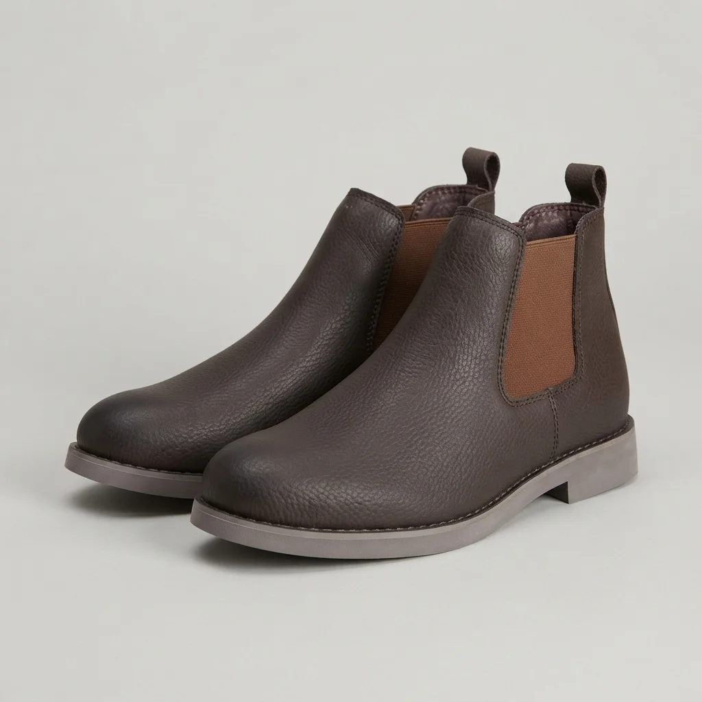 Men's Dark Brown Leather Chelsea Boots, Slip-On Ankle Boots with Elastic Side Panels,Pull Tab image 2