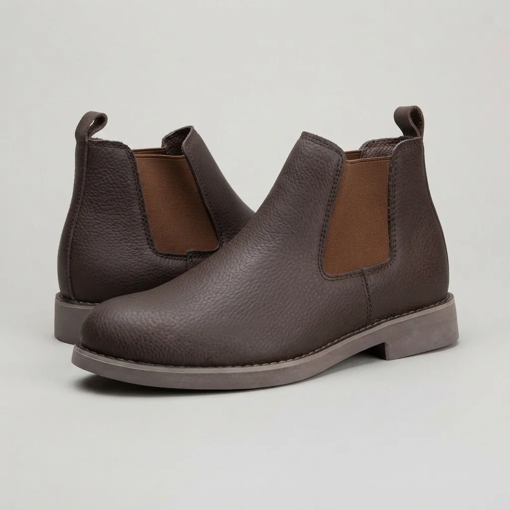 Men's Dark Brown Leather Chelsea Boots, Slip-On Ankle Boots with Elastic Side Panels,Pull Tab image 3