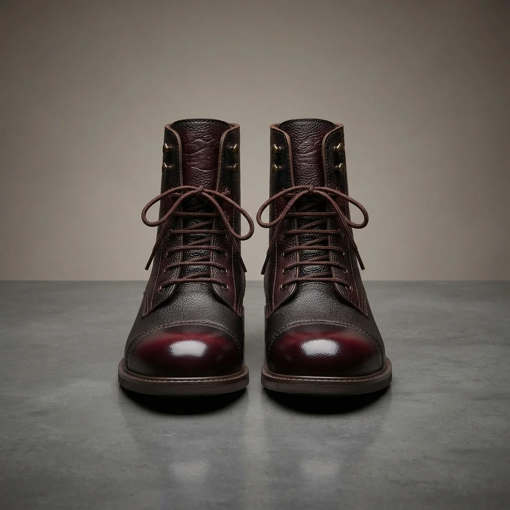 Men's Dark Brown Leather Cap-Toe Boots, 8-Eye Lace-Up Ankle Boots image 2