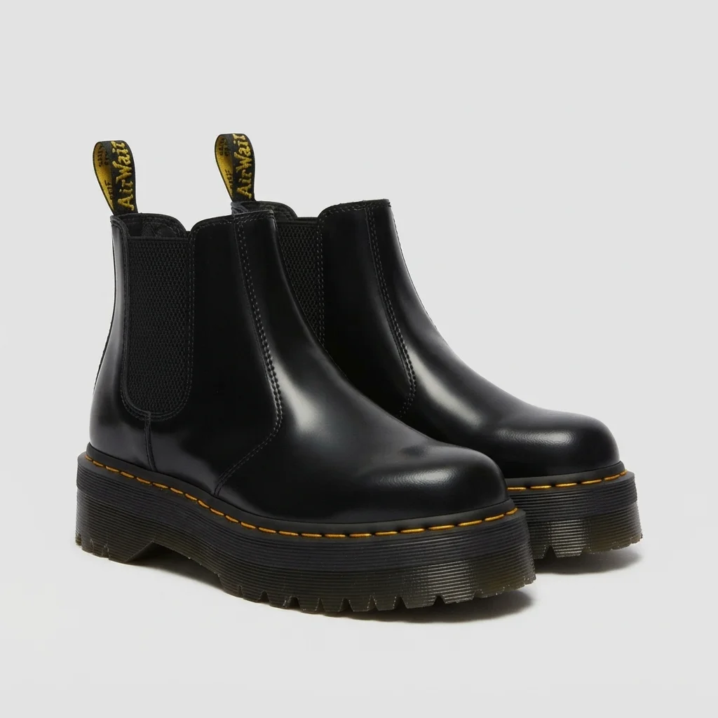 Black Glossy Platform Chelsea Boots, Chunky Sole, Slip-On image 2