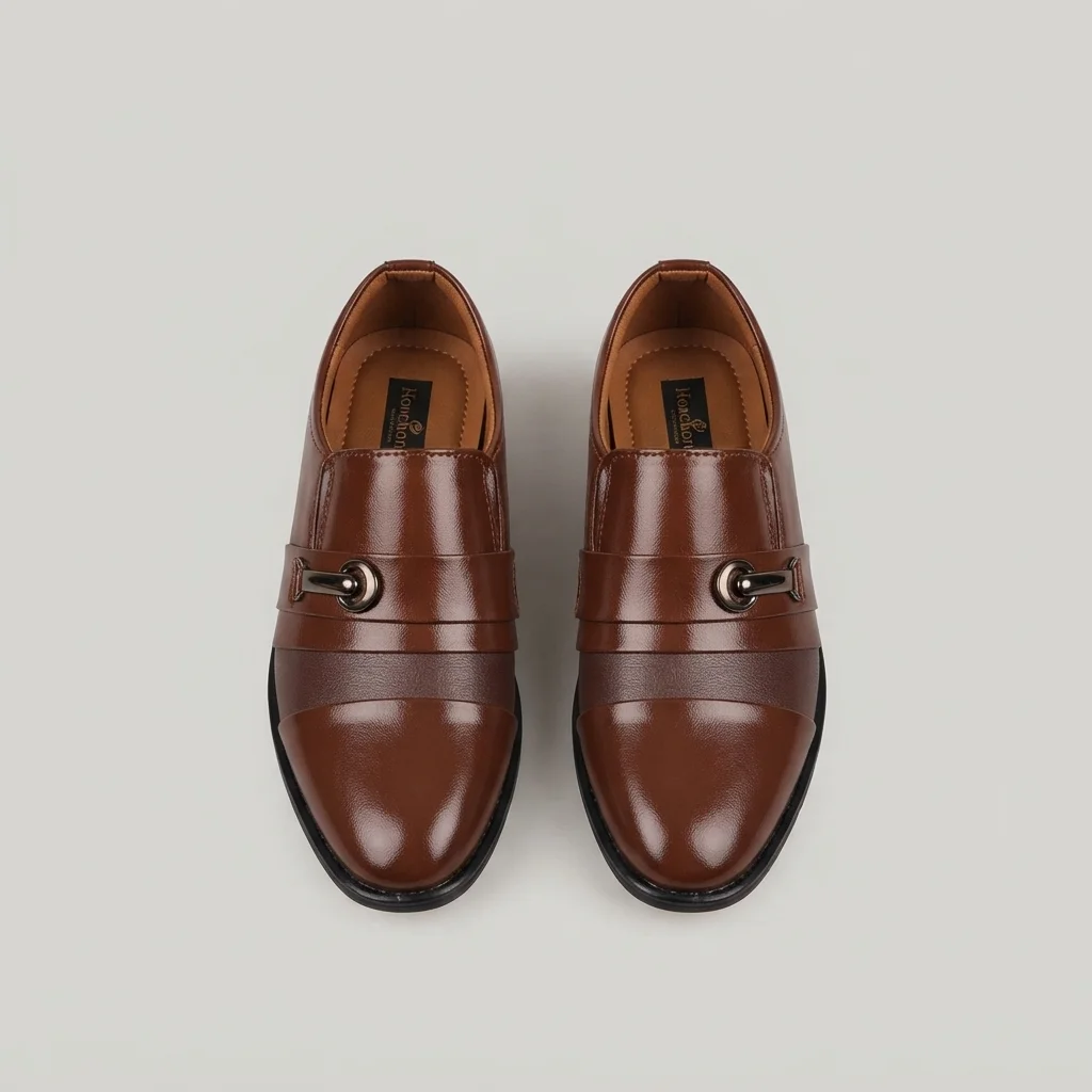 Boy's Formal Slip-On Loafers, Black / Brown Leather-Look Dress Shoes