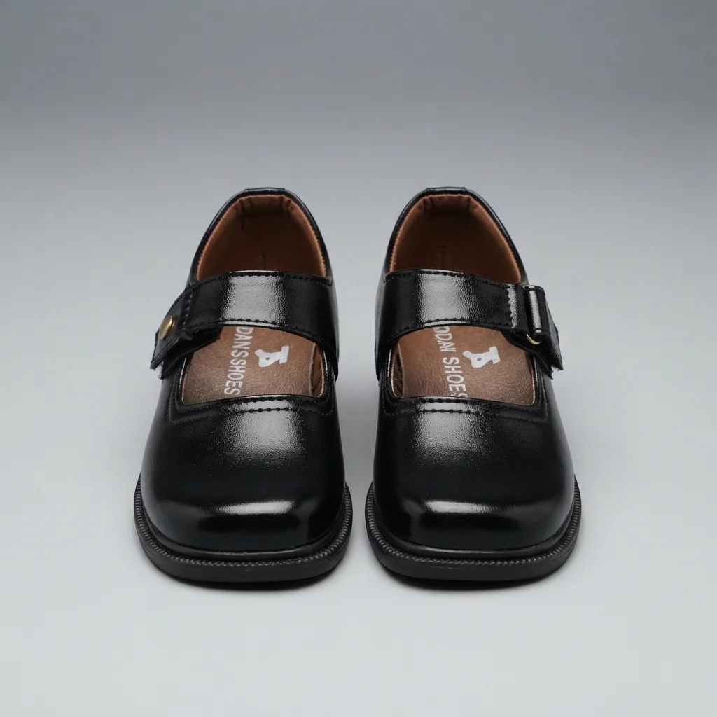 Girls' Black Mary Jane School Shoes, Glossy Leather-Look Strap Shoes image 2