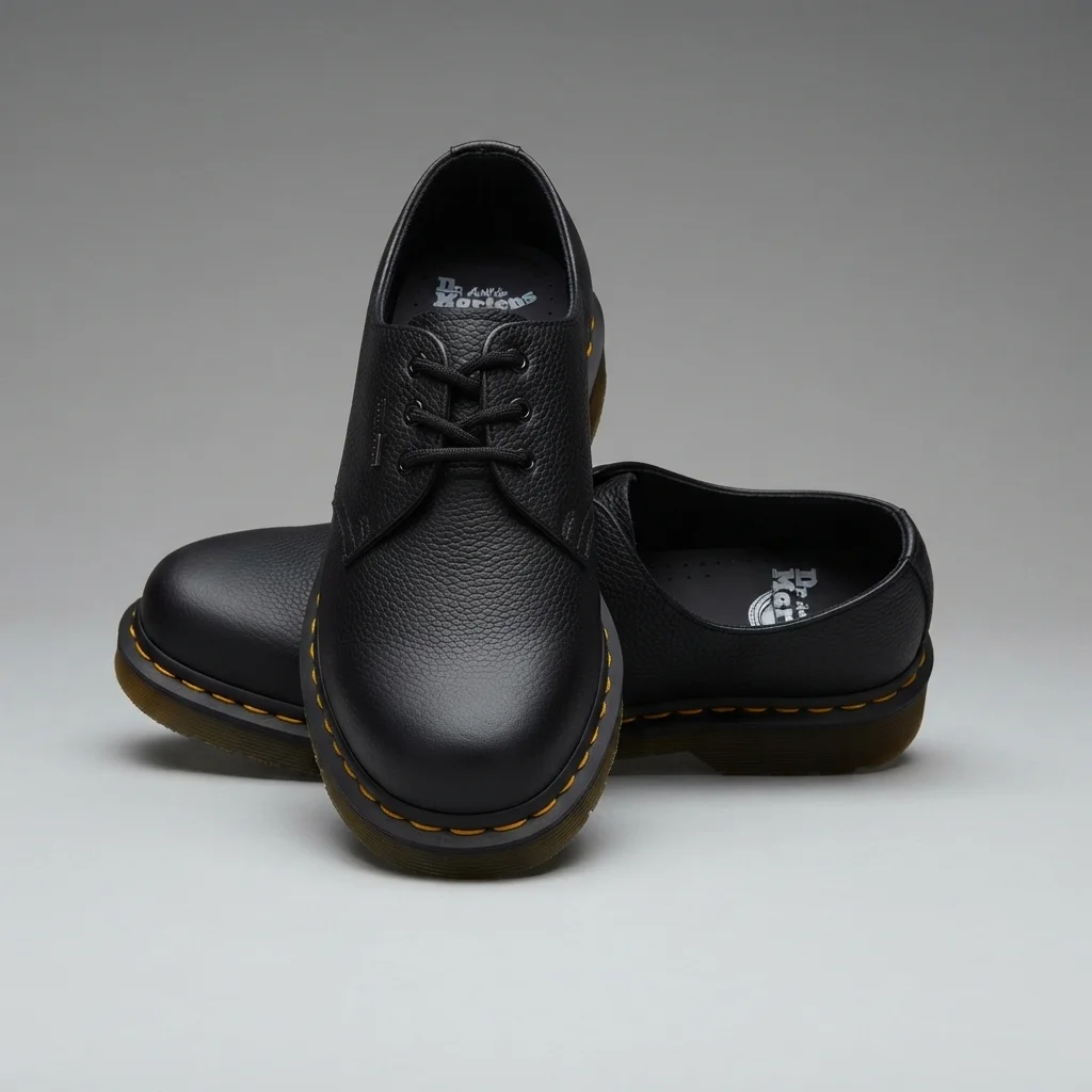 Black/brown Pebbled Leather 3-Eye Lace-Up Shoes, Chunky Sole Casual Derby Shoes image 1