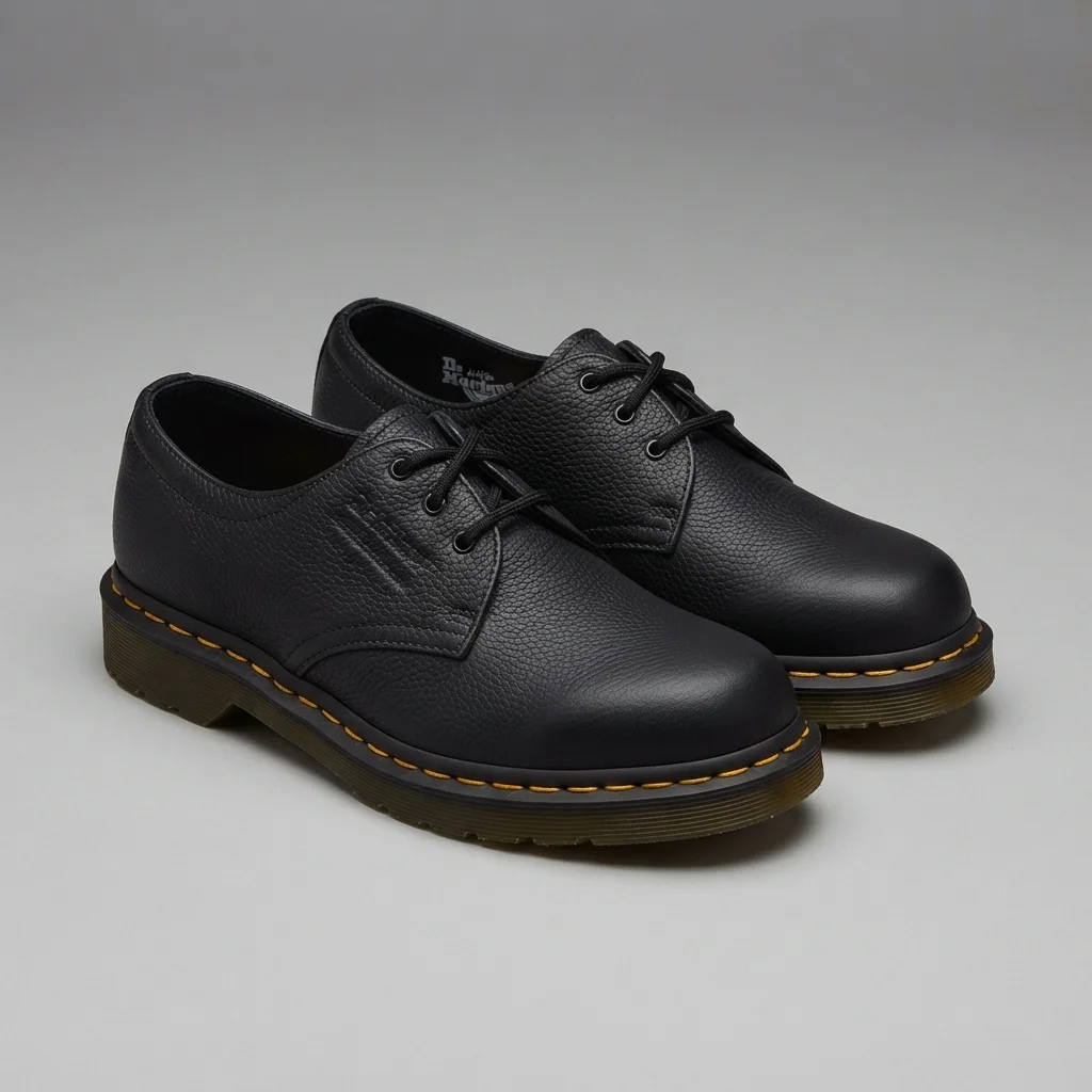 Black/brown Pebbled Leather 3-Eye Lace-Up Shoes, Chunky Sole Casual Derby Shoes image 2