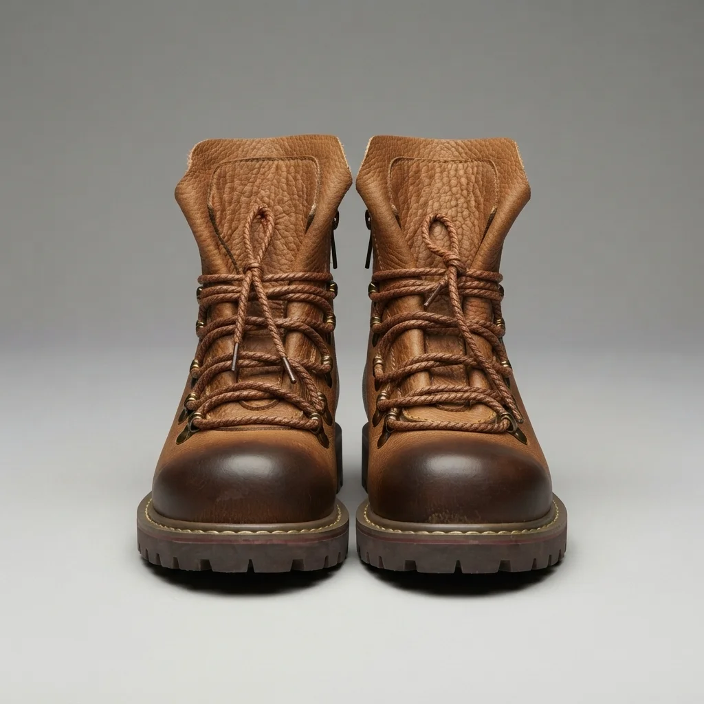 Men's Tan Leather Lace-Up Hiking Boots, Dark Toe, Lug Sole image 2