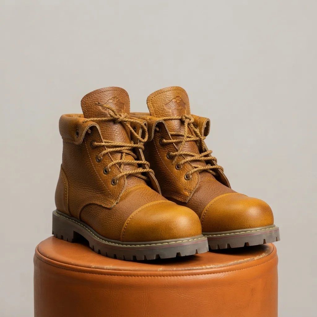 Men's Tan Leather Cap-Toe Lace-Up Boots, Lug Sole image 2