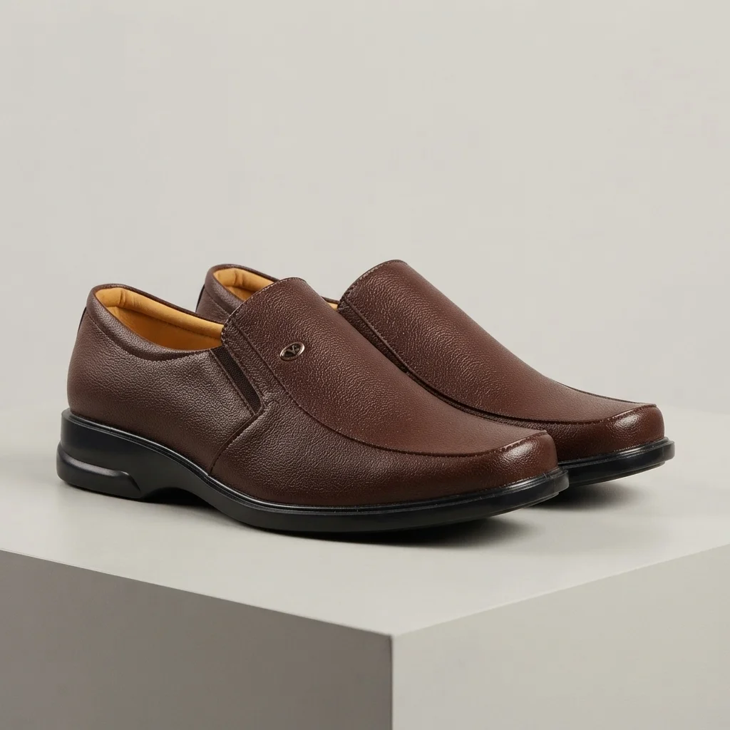 Men's Brown Formal Slip-On Shoes, Square Toe, Comfort Sole image 2