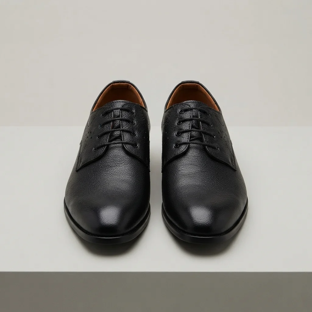 Men's Black Leather Derby Shoes, Formal Lace-Up Round Toe
