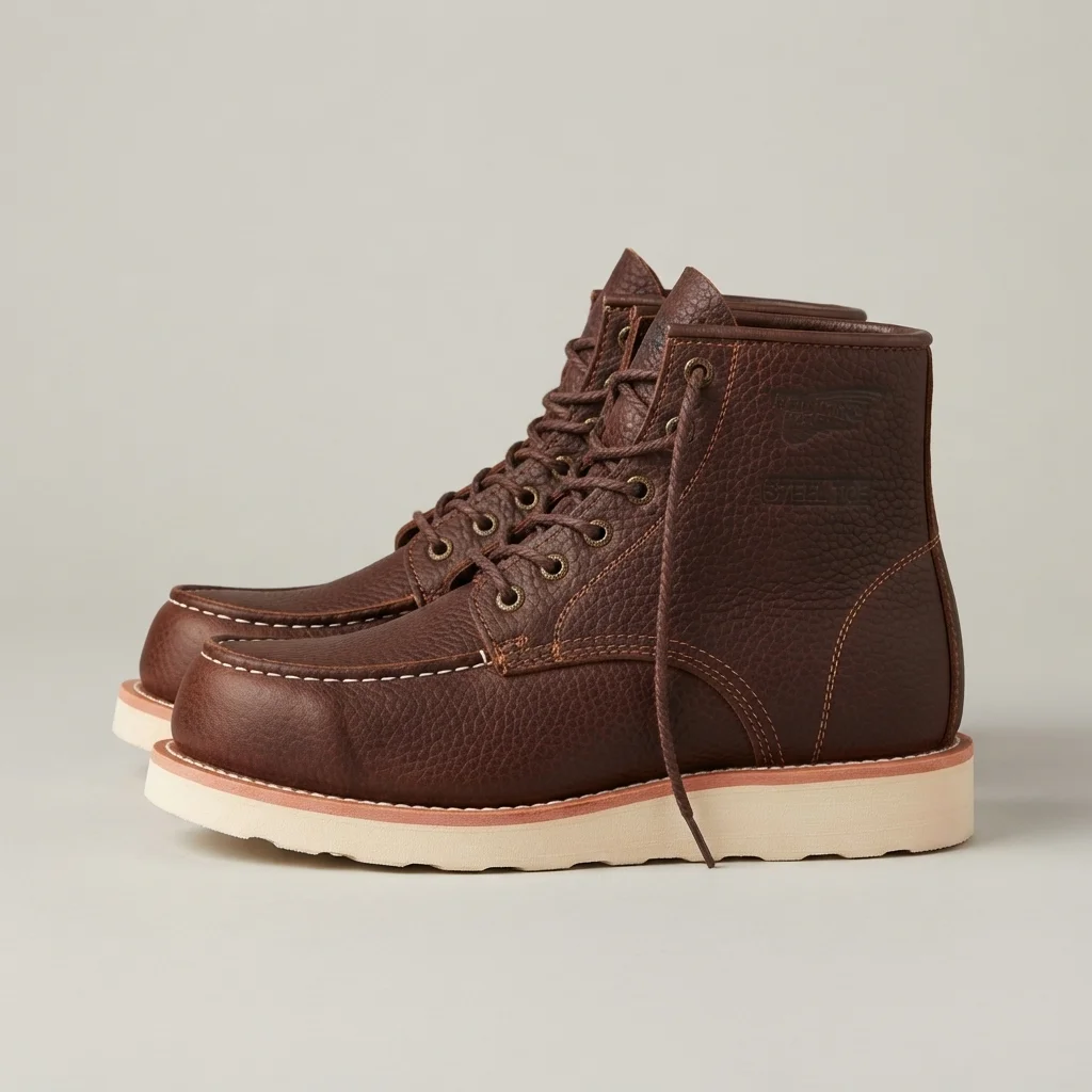 Men's Black/Brown Leather Moc Toe Work Boots, 6-Inch Lace-Up Ankle Boot image 3