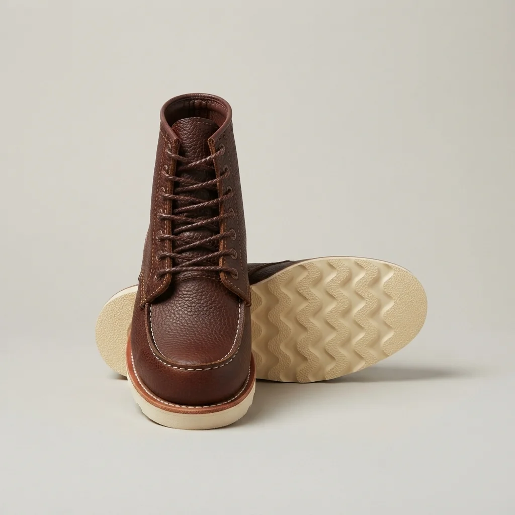 Men's Black/Brown Leather Moc Toe Work Boots, 6-Inch Lace-Up Ankle Boot image 4
