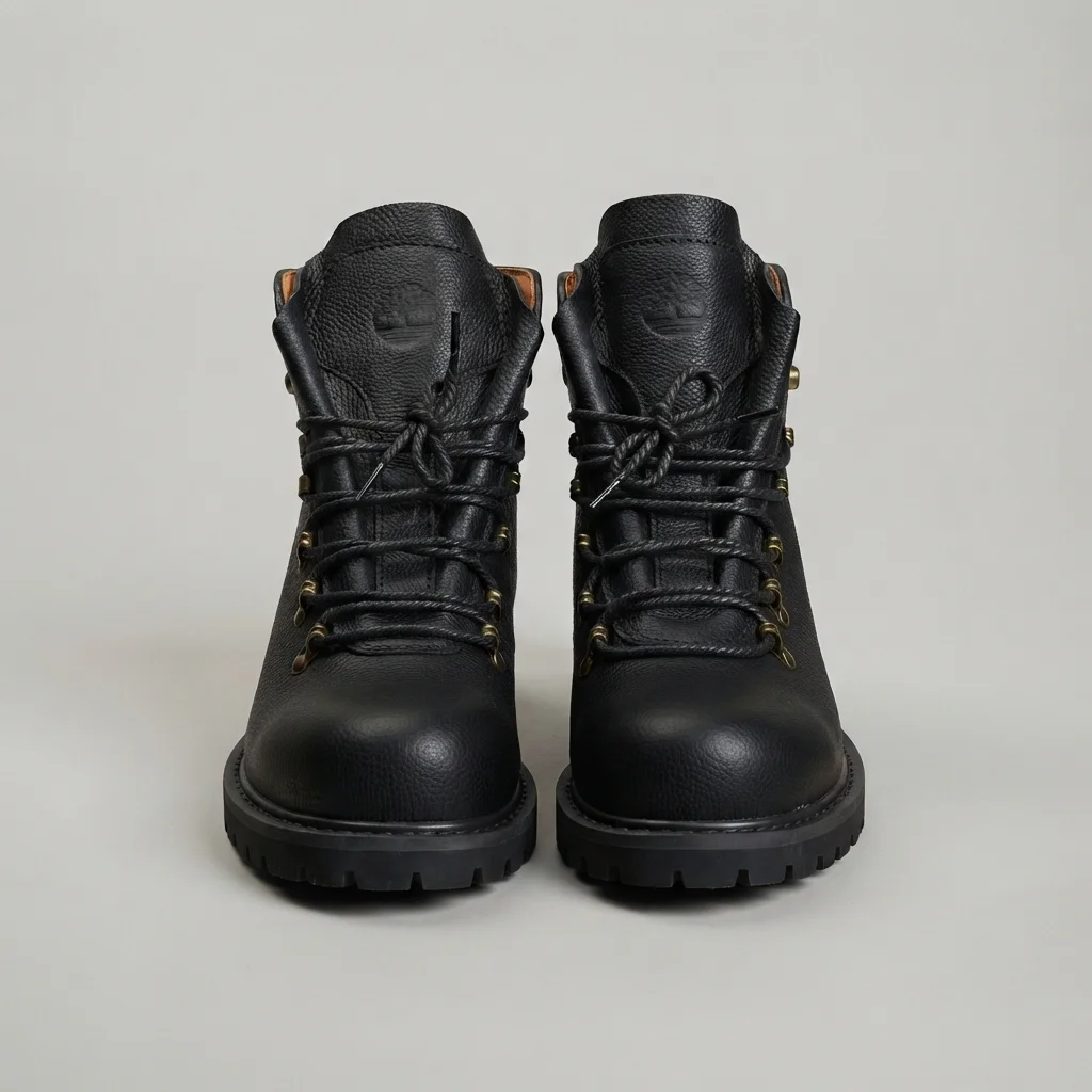 Men's Black/Brown Leather Lace-Up Hiking Boots, Lug Sole image 1
