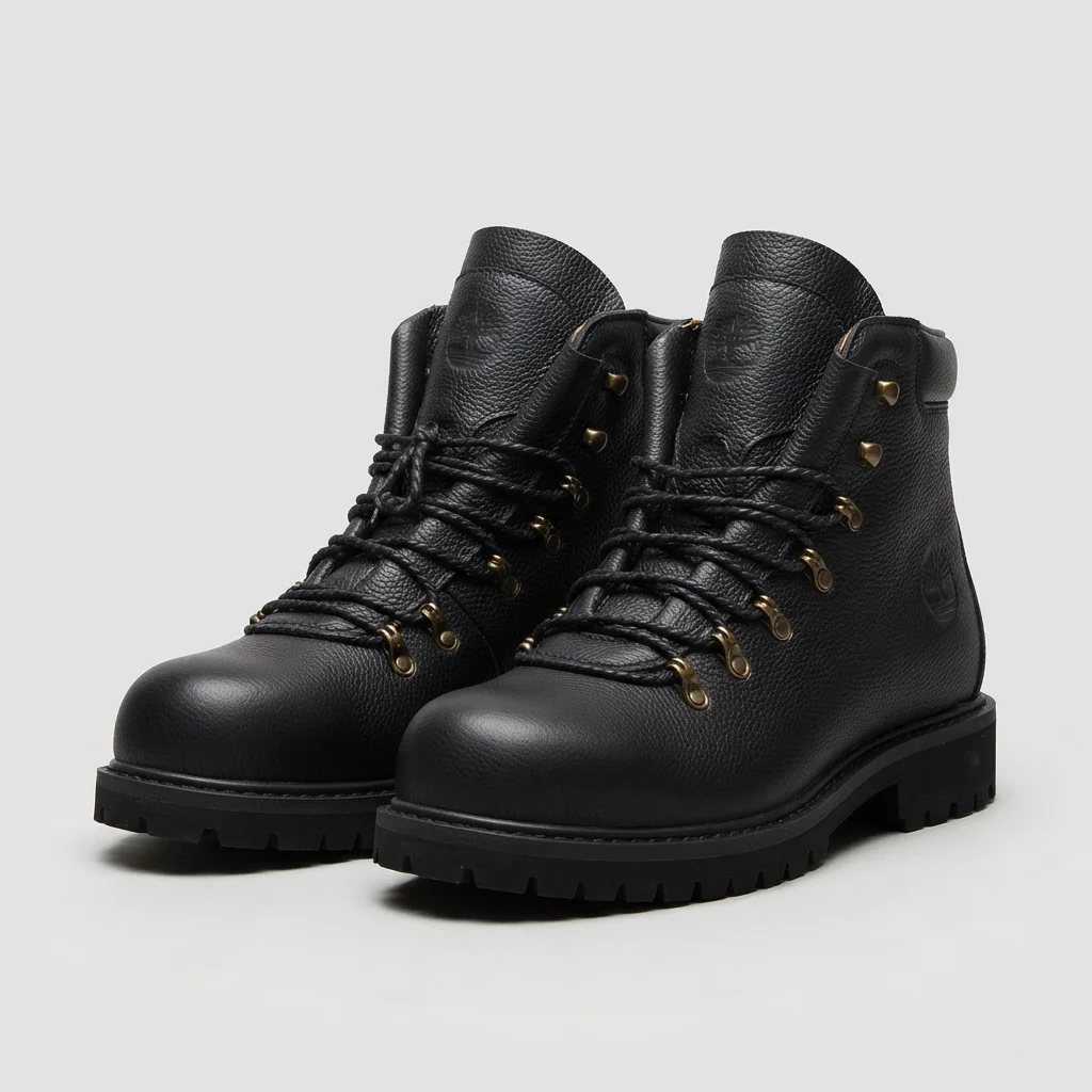 Men's Black/Brown Leather Lace-Up Hiking Boots, Lug Sole image 2