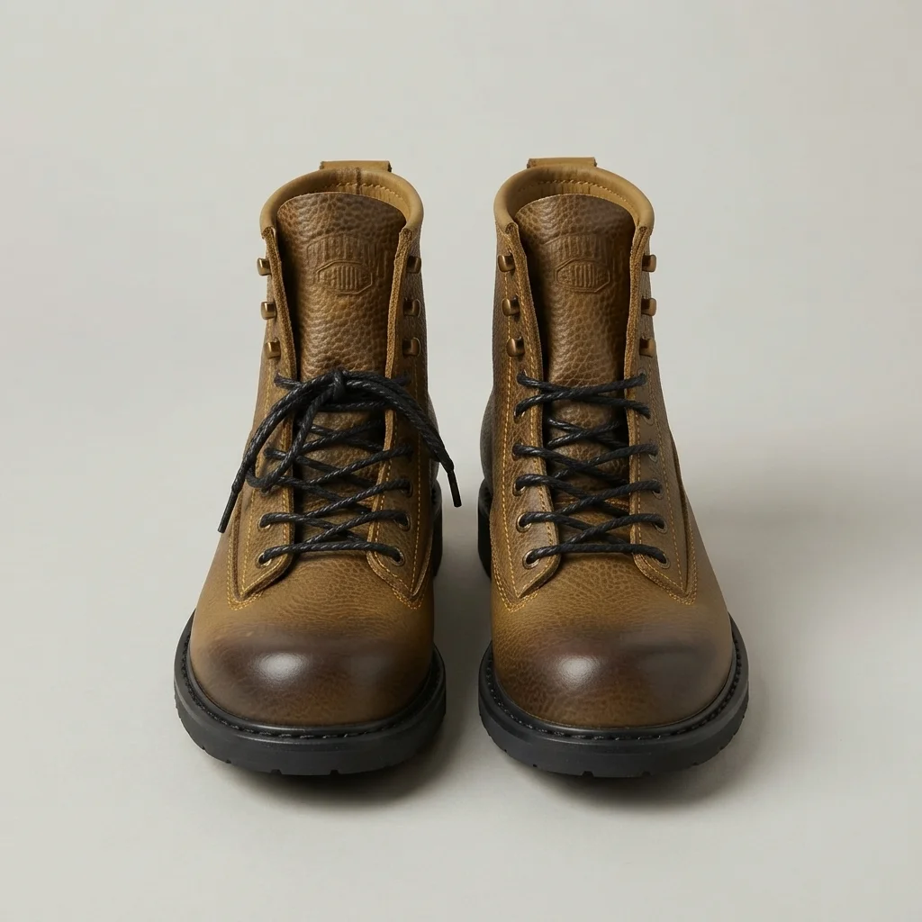 Men's Tan Leather Lace-Up Hiking Boots, Black Sole image 1