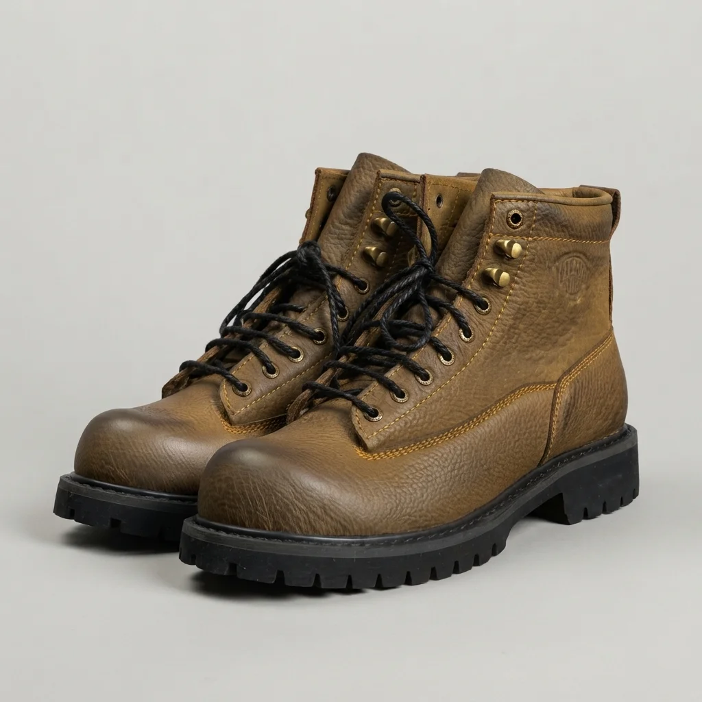Men's Tan Leather Lace-Up Hiking Boots, Black Sole image 2